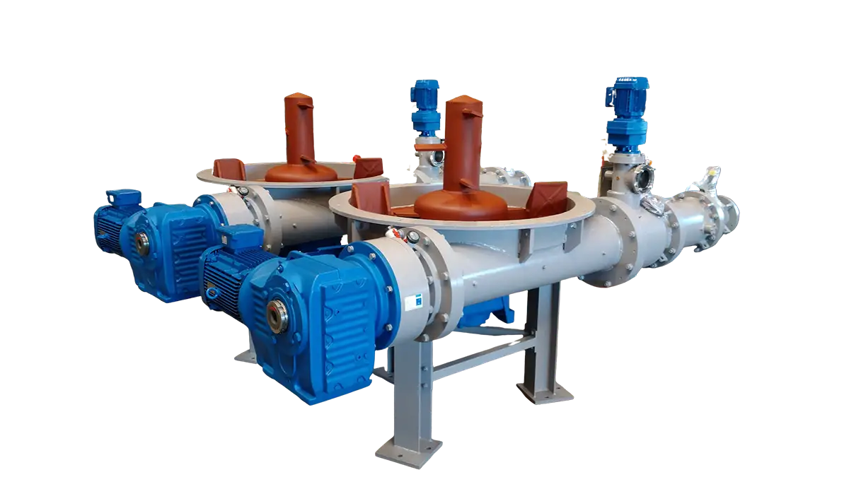 Industrielle Vakuum Batzenpresse mit blauen Antriebseinheiten